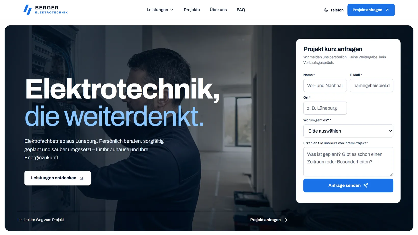 Desktopansicht der Webseite Berger Elektrotechnik