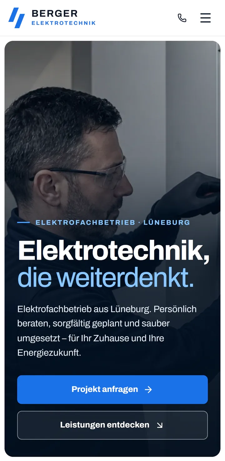 Mobilansicht der Webseite Berger Elektrotechnik