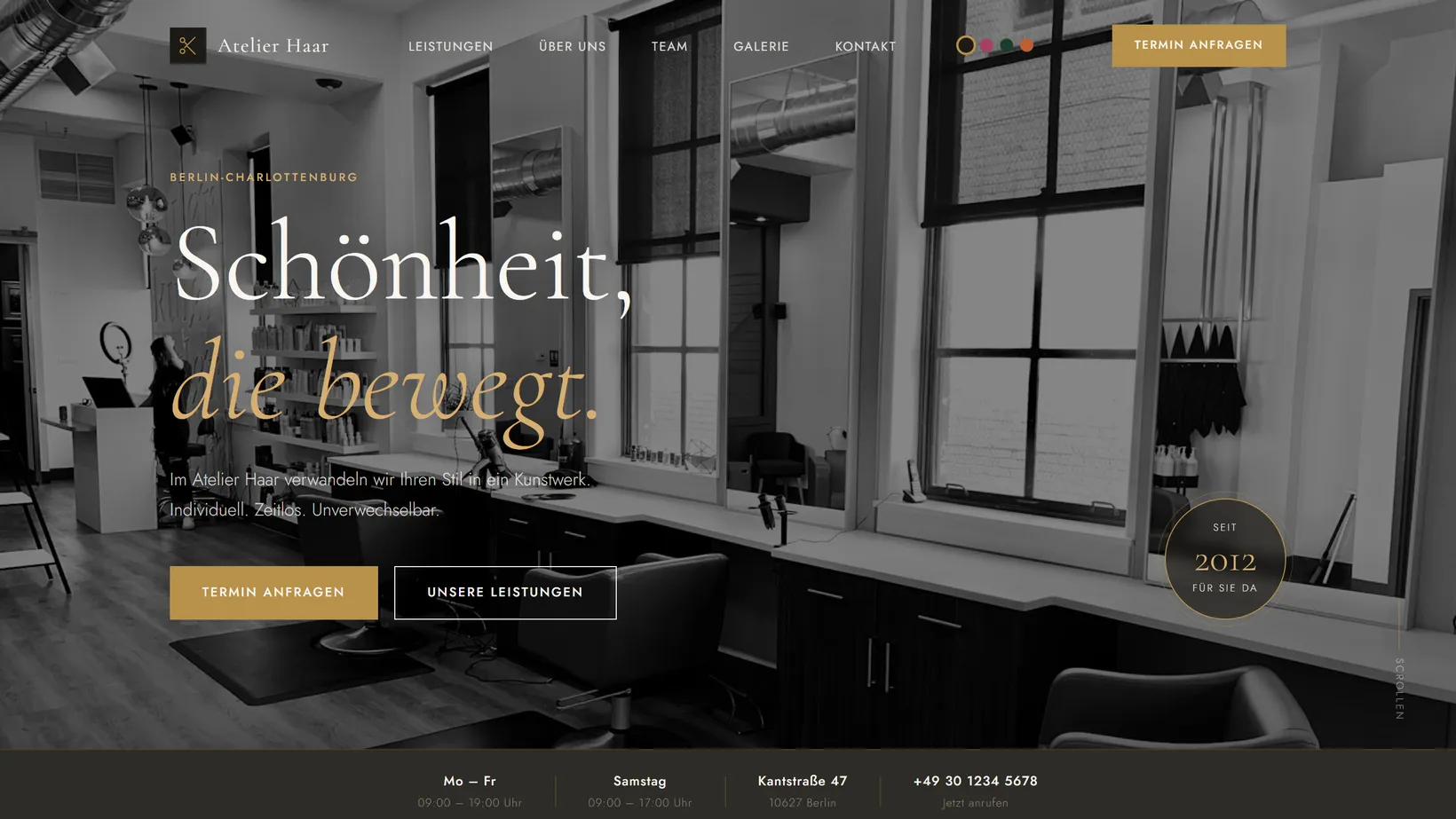 Desktopansicht der Webseite Atelier Haar