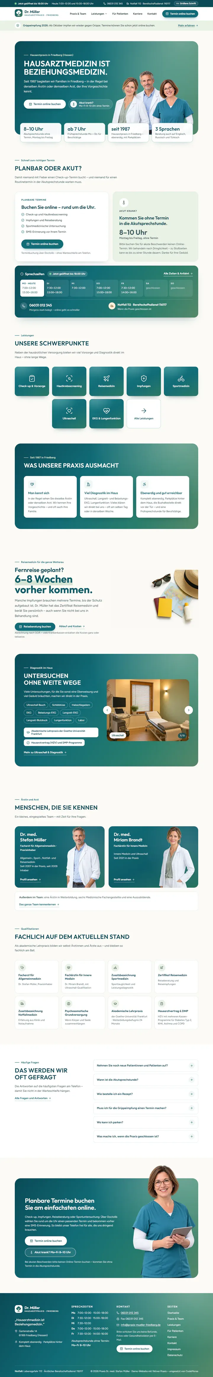 Gesamtansicht der Demo-Webseite Hausarztpraxis Dr. Müller