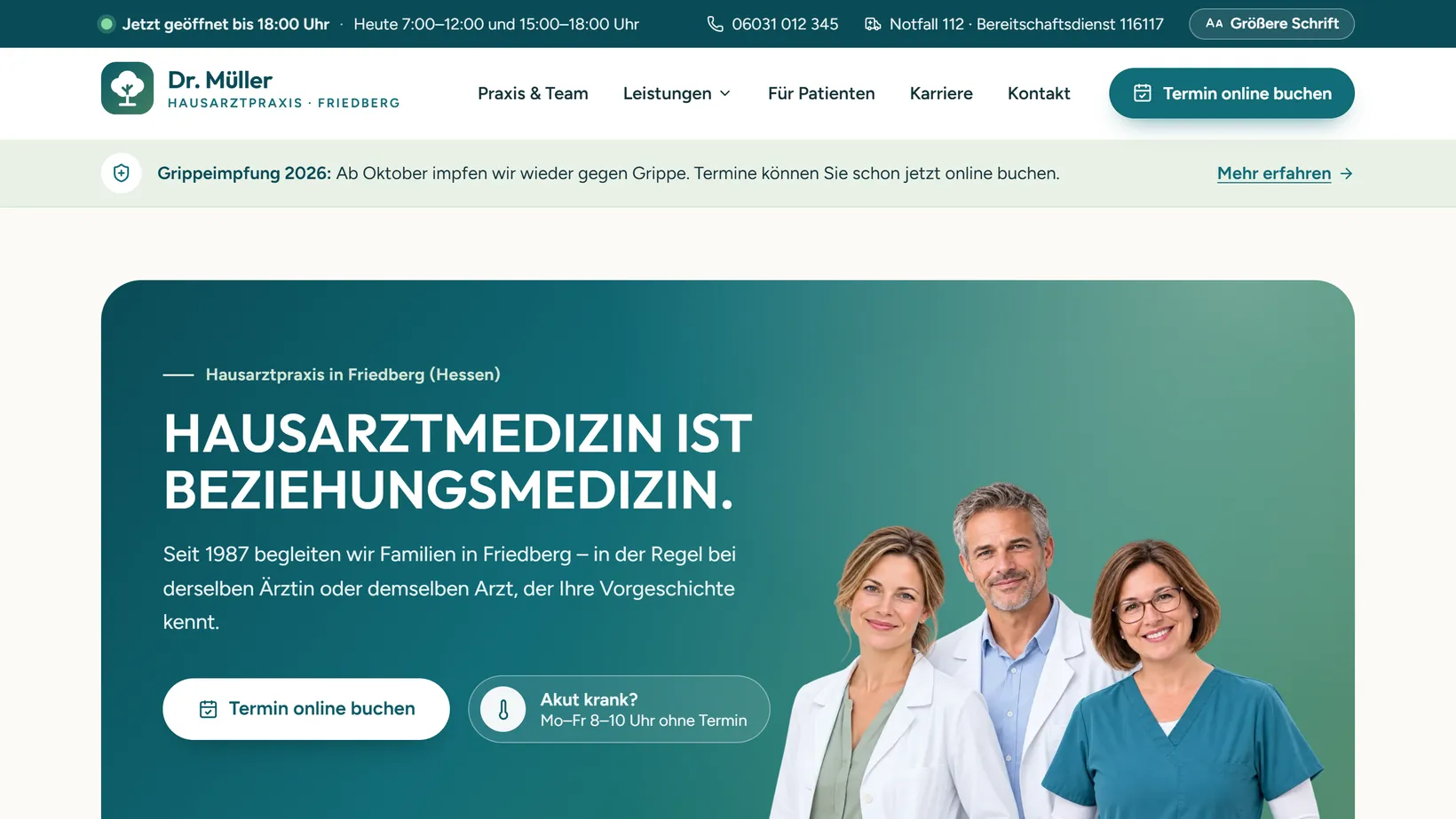 Desktopansicht der Webseite Hausarztpraxis Dr. Müller