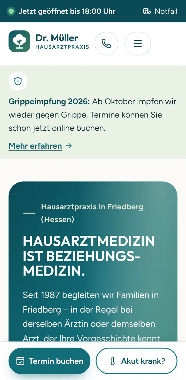 Mobilansicht der Webseite Hausarztpraxis Dr. Müller