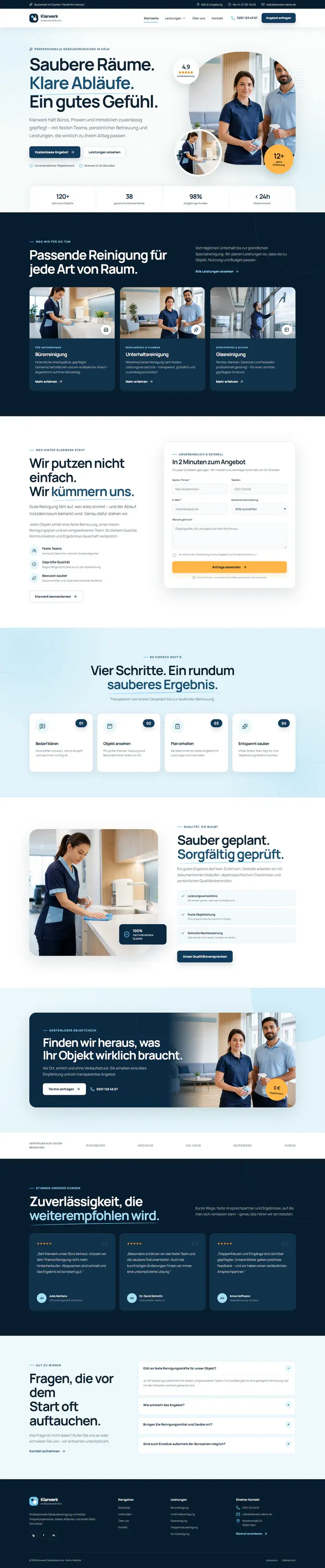 Gesamtansicht der Demo-Webseite Klarwerk Gebäudeservice