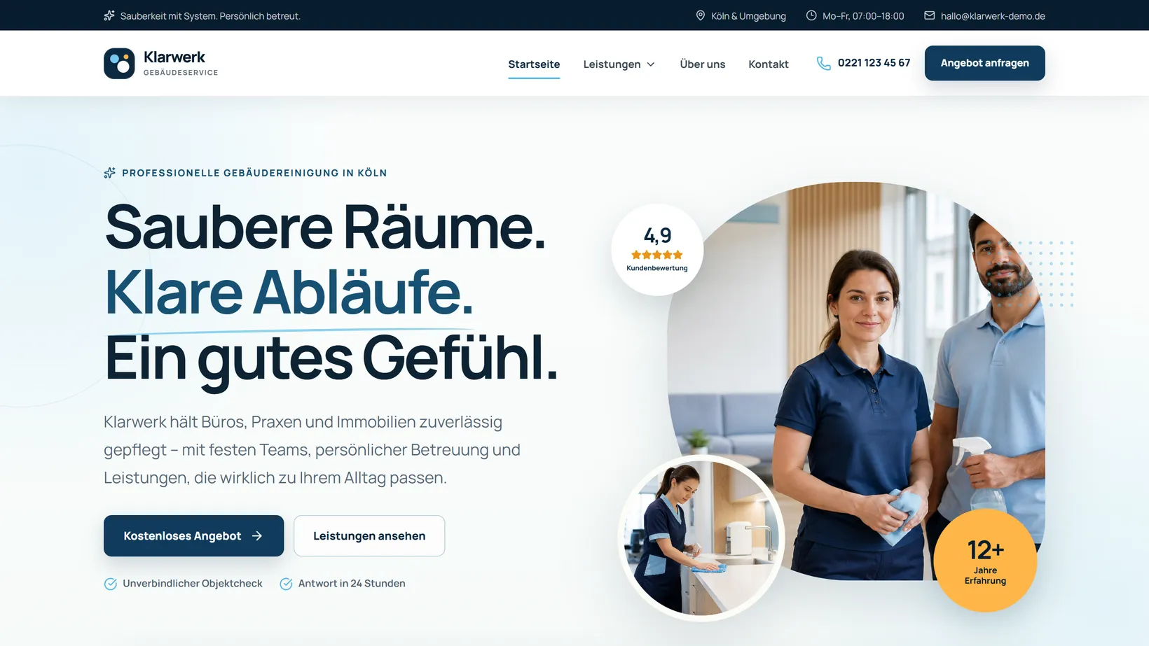 Desktopansicht der Webseite Klarwerk Gebäudeservice
