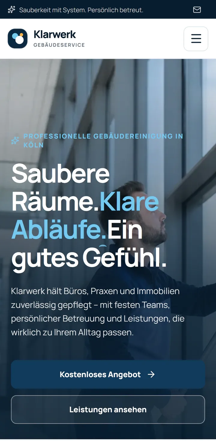 Mobilansicht der Webseite Klarwerk Gebäudeservice