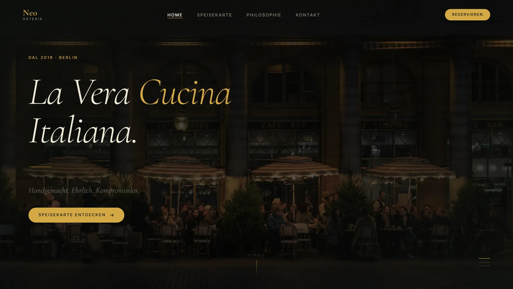 Desktopansicht der Webseite Neo Osteria
